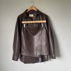 Babaton Vegan Leather Polyurethane Jacket Skirt Set Brown Women's Small/Size 4